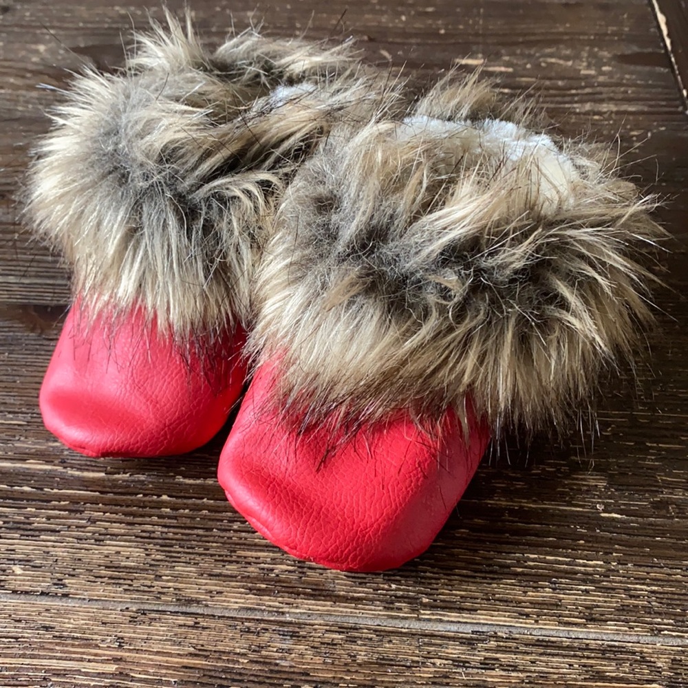 Red faux fur moccasin